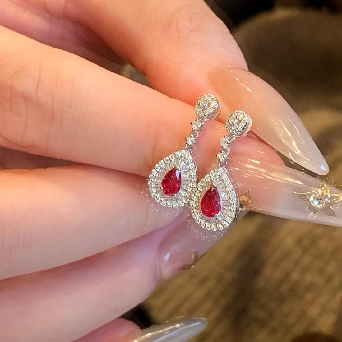 14k Gold 1.06 Ctw Natural Ruby & Diamond Earrings - 3