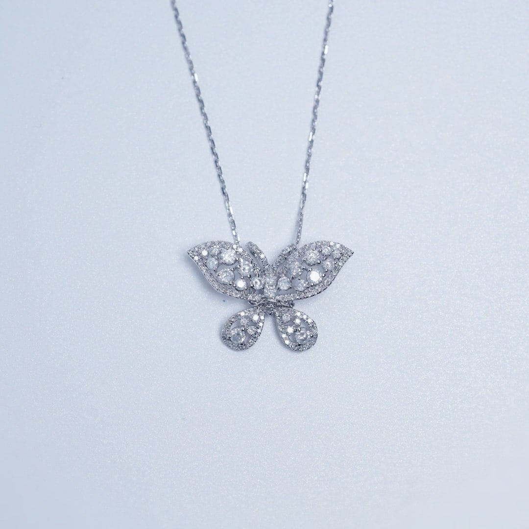 14k Gold 0.88 Ct Natural H Diamond & Butterfly Necklace - 5