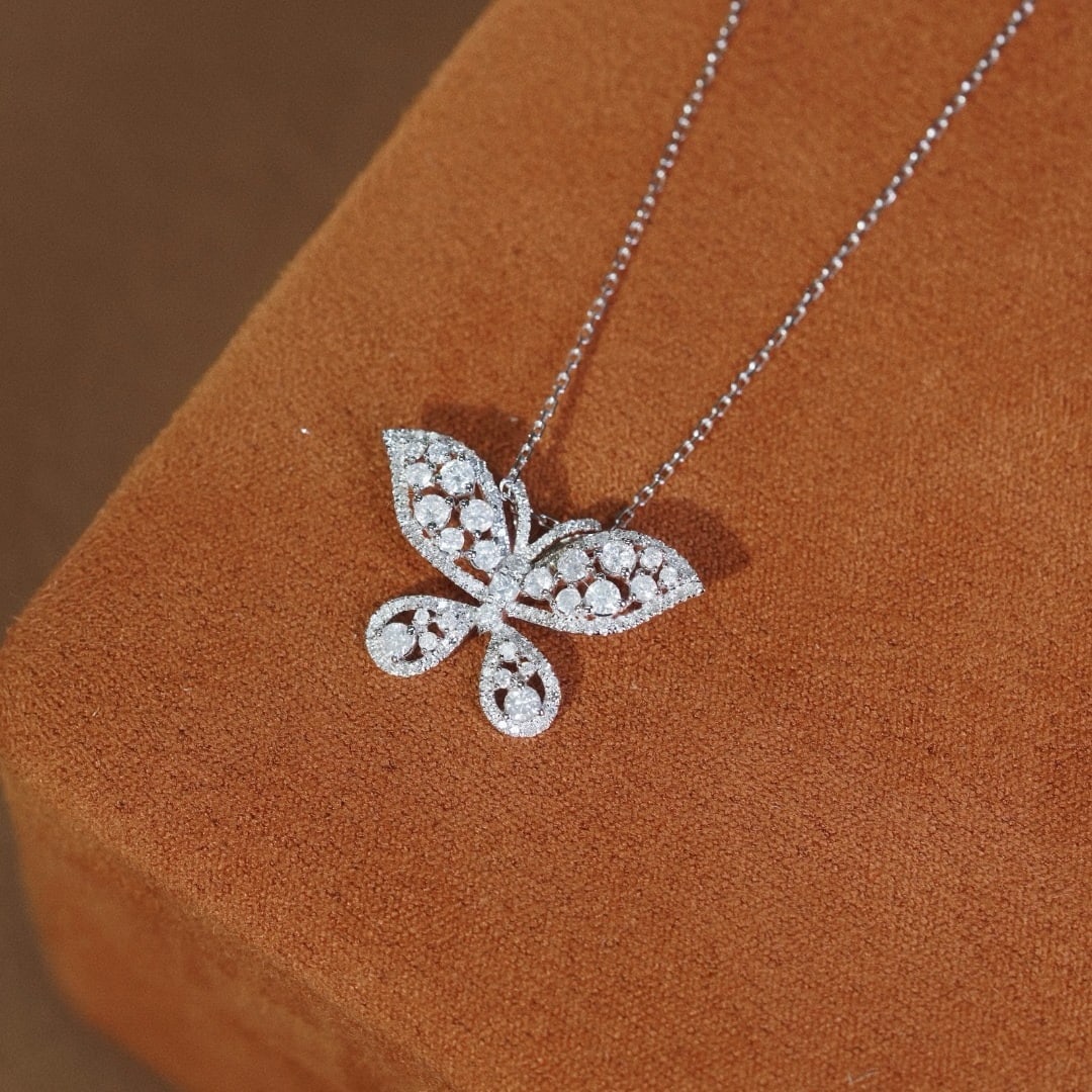14k Gold 0.88 Ct Natural H Diamond & Butterfly Necklace - 9