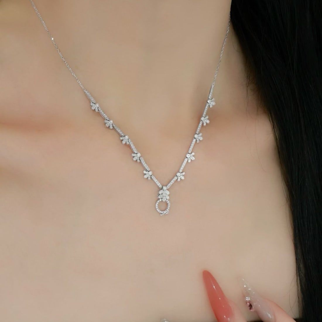 14k Gold 0.85 Ct Natural H Diamond Necklace - 6