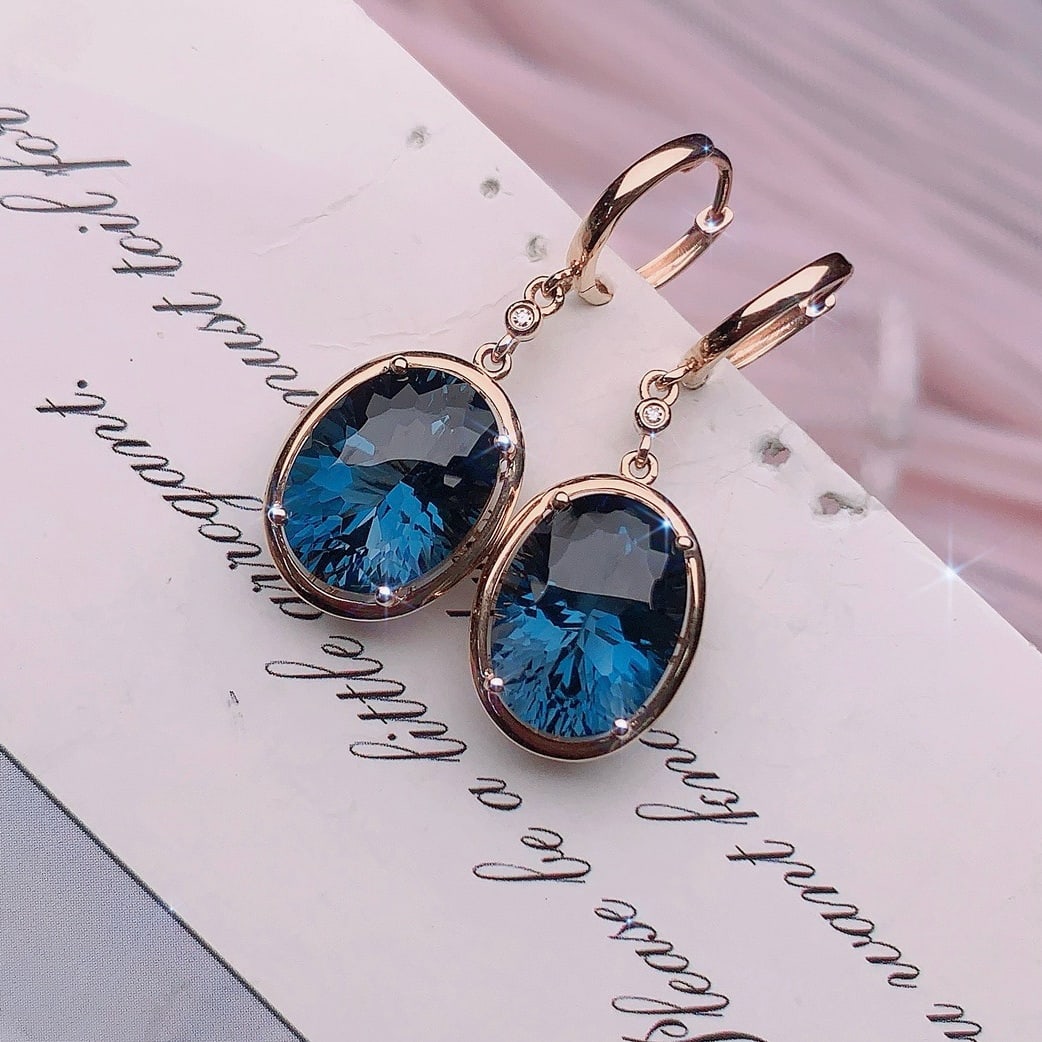 14k Gold 4.55 Ctw Natural Topaz & Diamond Earrings - 2