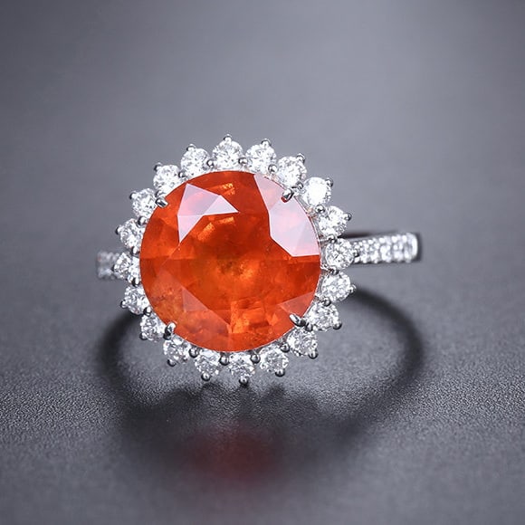 14k Gold 6.10 Ctw Natural Spessartine & Diamond Ring - 3