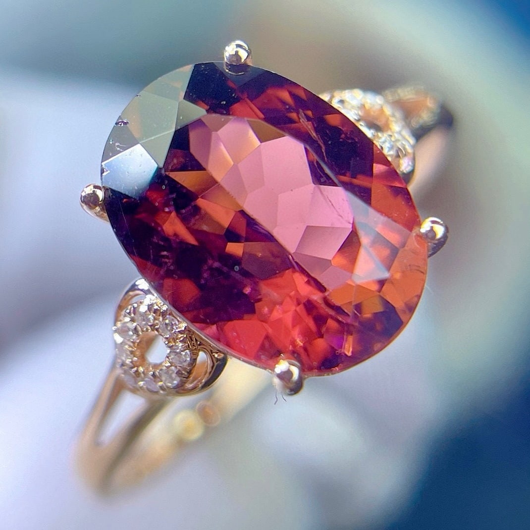 14k Gold 3.55 Ct Natural Tourmaline & Diamond Ring - 2