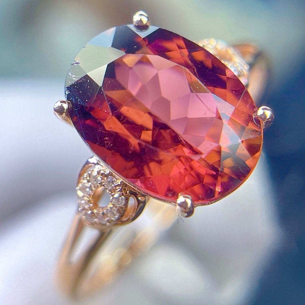 14k Gold 3.55 Ct Natural Tourmaline & Diamond Ring - 6