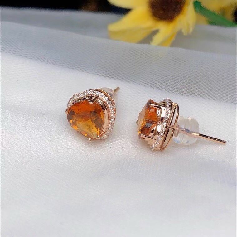 14k Gold 3.15 Ct Natural Citrine & Diamond Earrings - 3