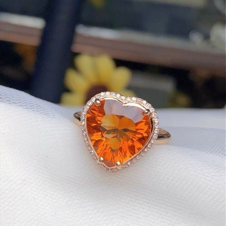 14k Gold 3.65 Ct Natural Citrine & Diamond Ring - 2