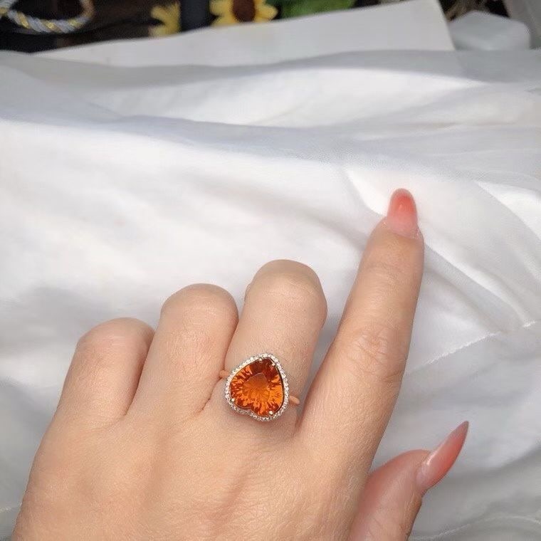 14k Gold 3.65 Ct Natural Citrine & Diamond Ring - 3