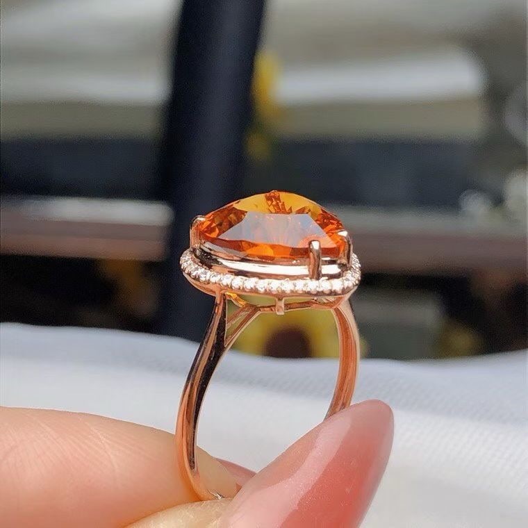 14k Gold 3.65 Ct Natural Citrine & Diamond Ring - 4