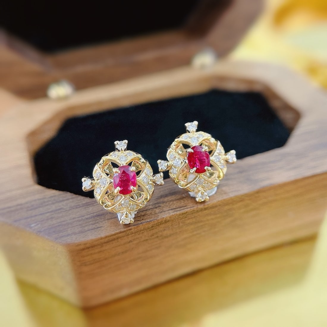 14k Gold 0.54 Ctw Natural Ruby & Diamond Earrings - 3