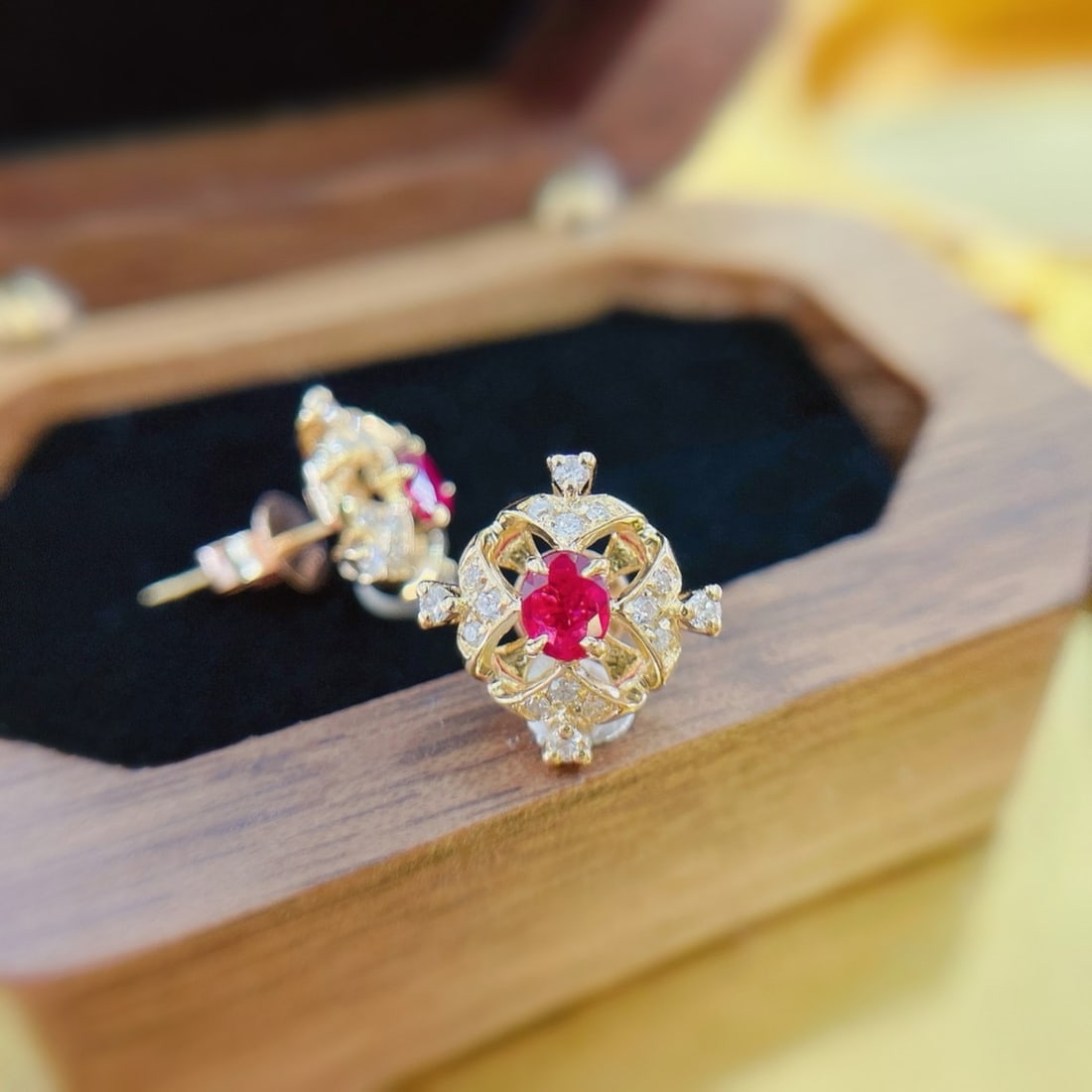 14k Gold 0.54 Ctw Natural Ruby & Diamond Earrings - 4