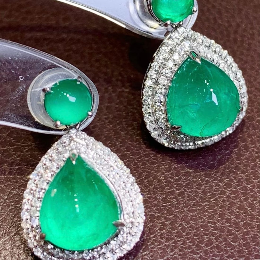 14k Gold 4.7 Ct Natural Emerald & Diamond Earrings - 4