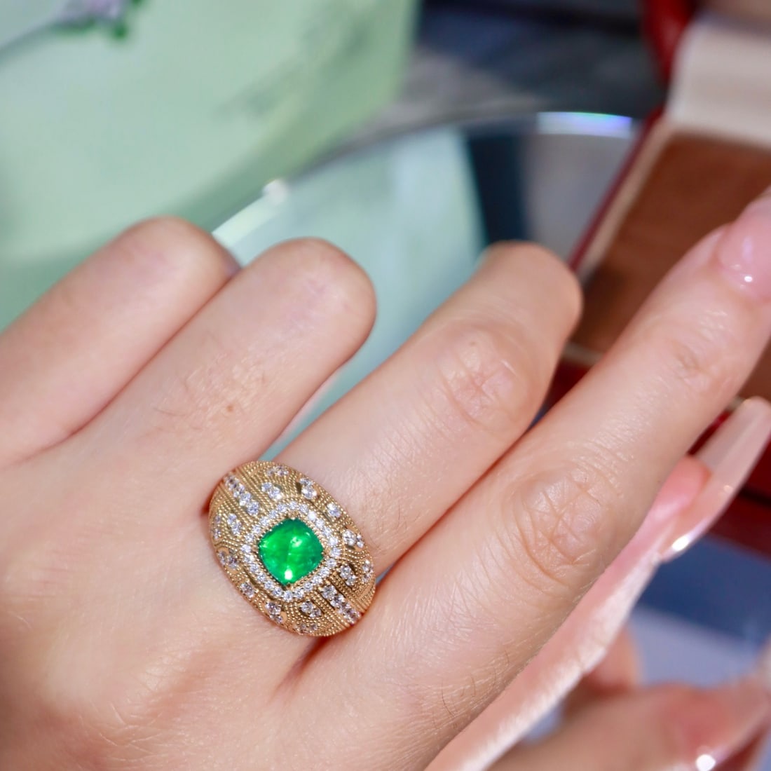 14k Gold 1.78 Ctw Natural Emerald & Diamond Ring - 4