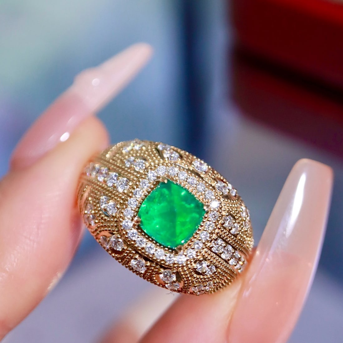 14k Gold 1.78 Ctw Natural Emerald & Diamond Ring - 5