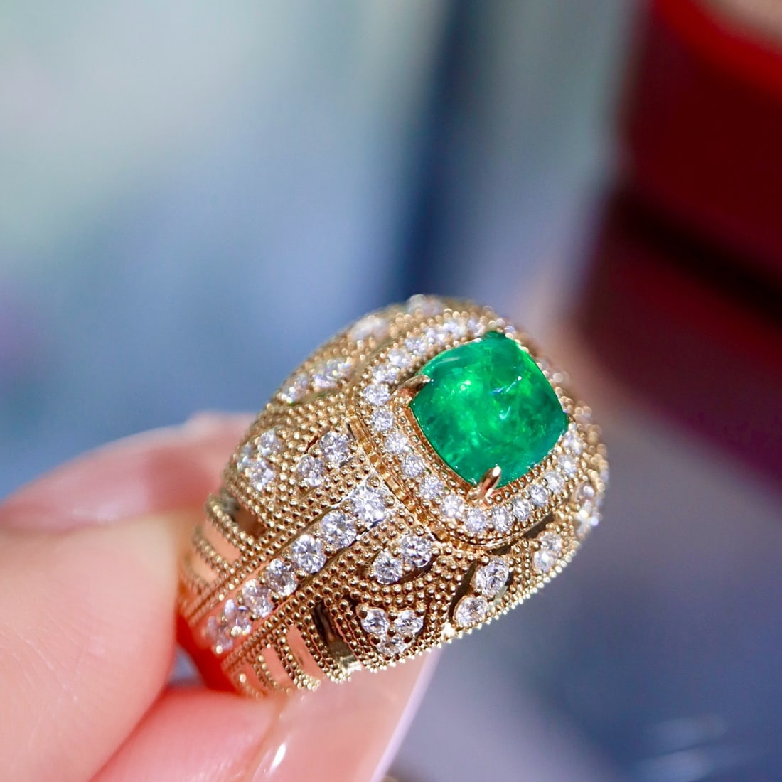 14k Gold 1.78 Ctw Natural Emerald & Diamond Ring - 6