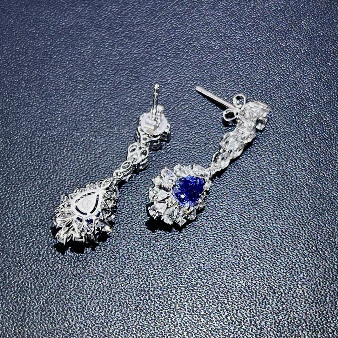 14k Gold 3.52 Ctw Natural Sapphire & Diamond Earrings - 5