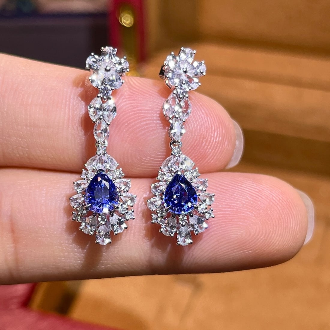 14k Gold 3.52 Ctw Natural Sapphire & Diamond Earrings - 6