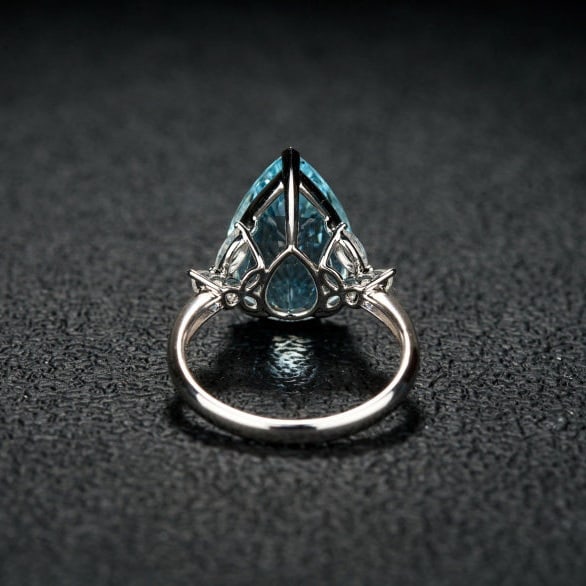 14k Gold 6.63 Ctw Natural Aquamarine & Sapphire Ring - 5
