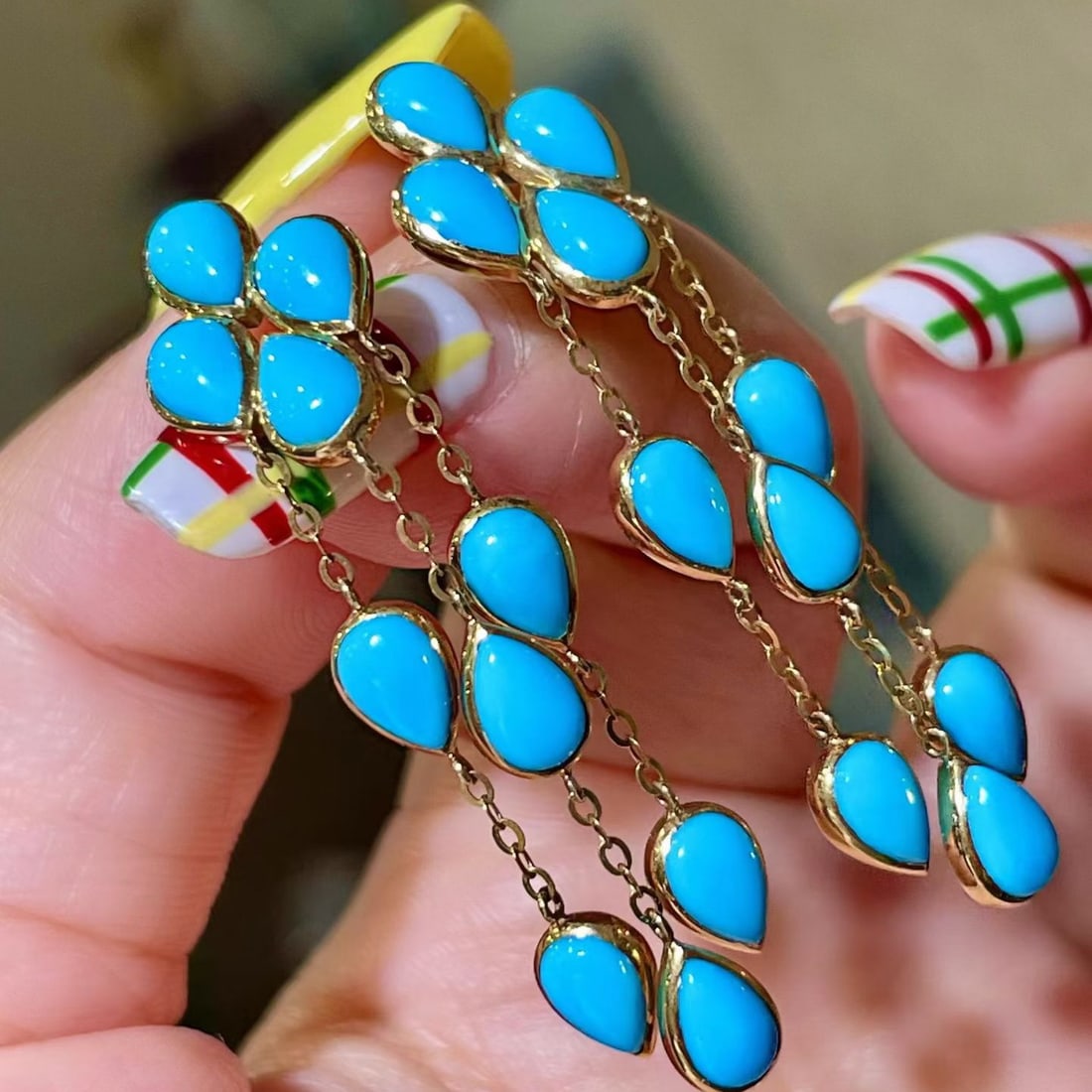 14k Gold 8.0 Ct Natural Blue Turquoise Earrings - 2