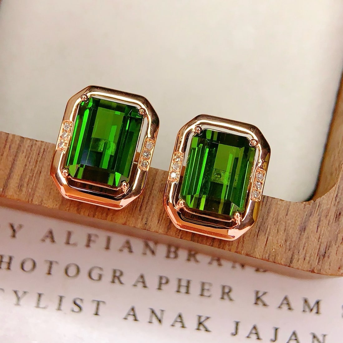 14k Gold 5.3 Ct Natural Tourmaline & Diamond Earrings - 2