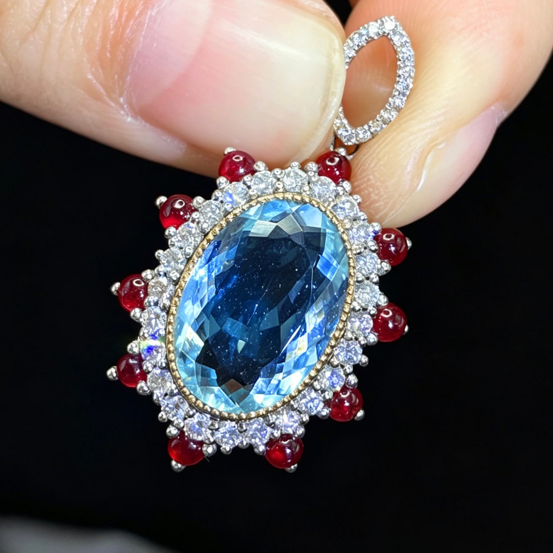 14k Gold 6.18 Ctw Natural Aquamarine & Diamond Pendant( Without Chain ) - 3