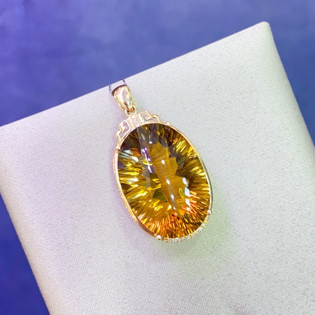 14k Gold 20.48 Ctw Natural Citrine & Diamond Pendant( Without Chain ) - 4