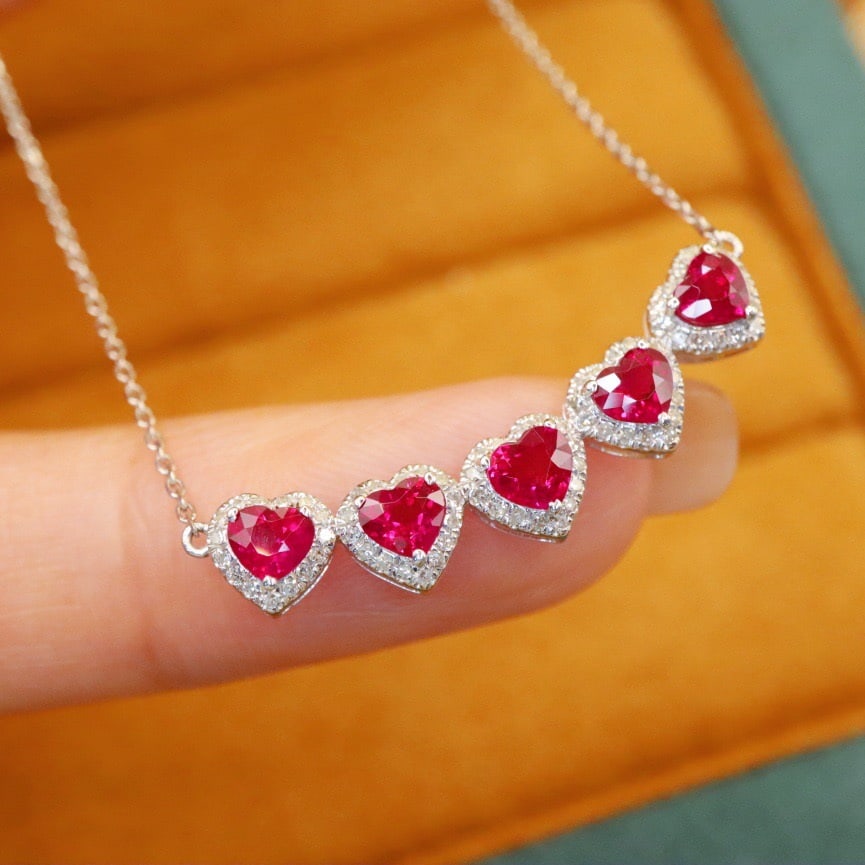 14k Gold 1.72 Ctw Natural Ruby & Diamond Necklace - 2