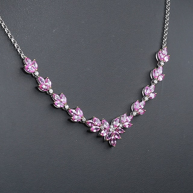 14k Gold 7.35 Ctw Natural Padparadscha Sapphire & Diamond Necklace - 3