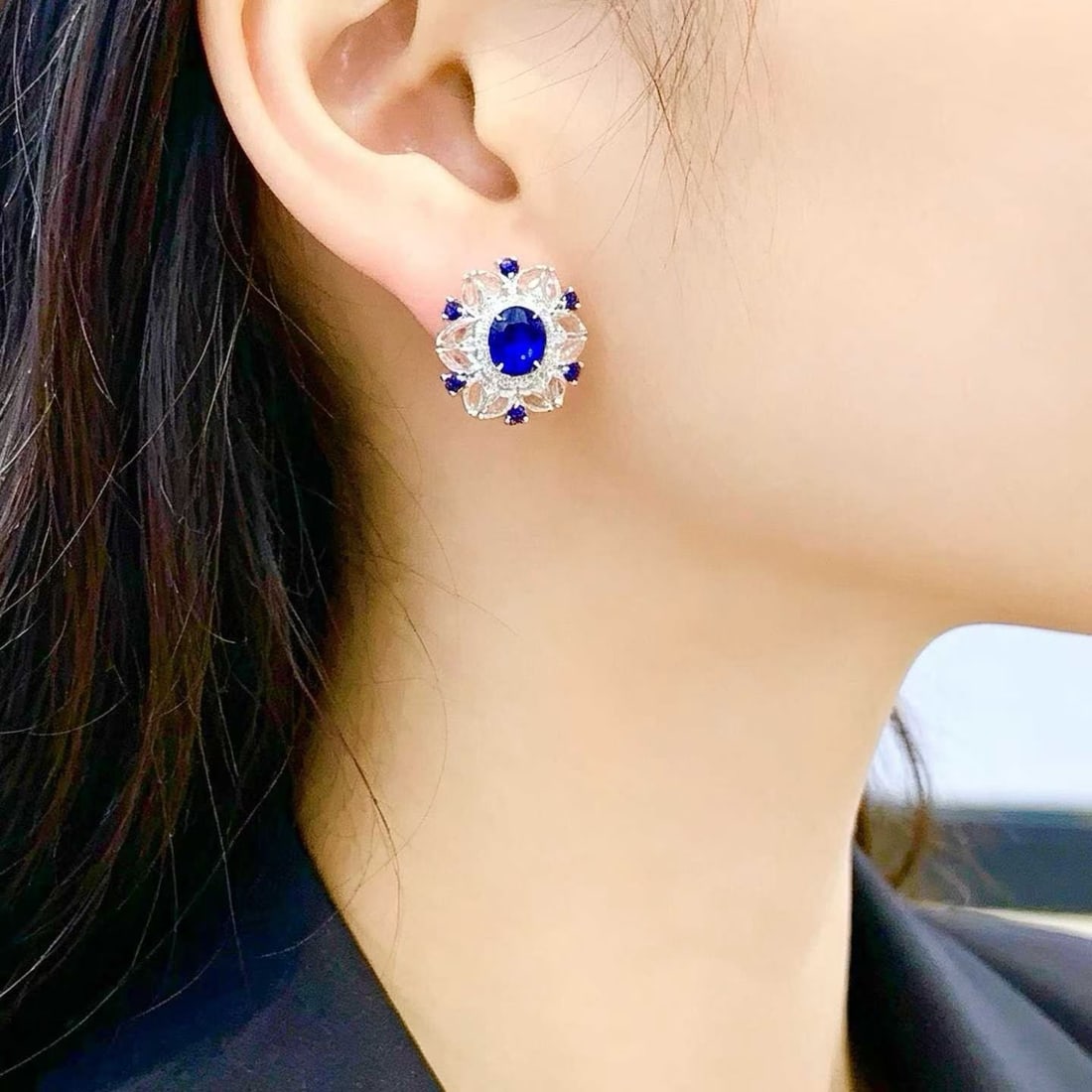 14k Gold 2.4 Ct Natural Sapphire & Diamond & Sapphire Earrings - 3