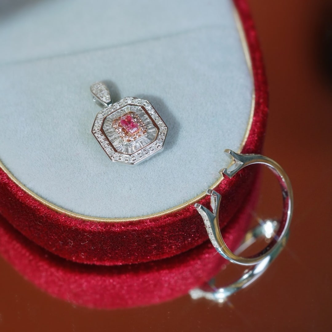 14k Gold 0.70 Ctw Natural Pink Diamond & Diamond Ring/pendant( Without Chain ) - 9