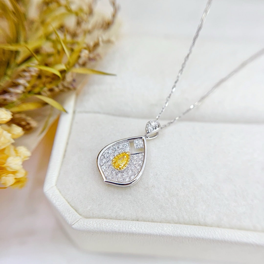 14k Gold 0.43 Ctw Natural Yellow Diamond & Diamond Necklace - 2