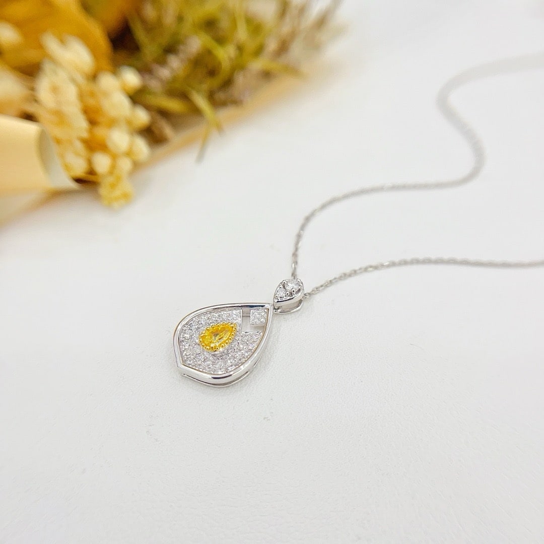 14k Gold 0.43 Ctw Natural Yellow Diamond & Diamond Necklace - 3