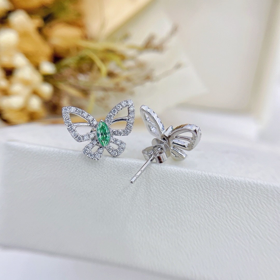 14k Gold 0.65 Ctw Natural Green Diamond & Diamond & Butterfly Earrings - 4