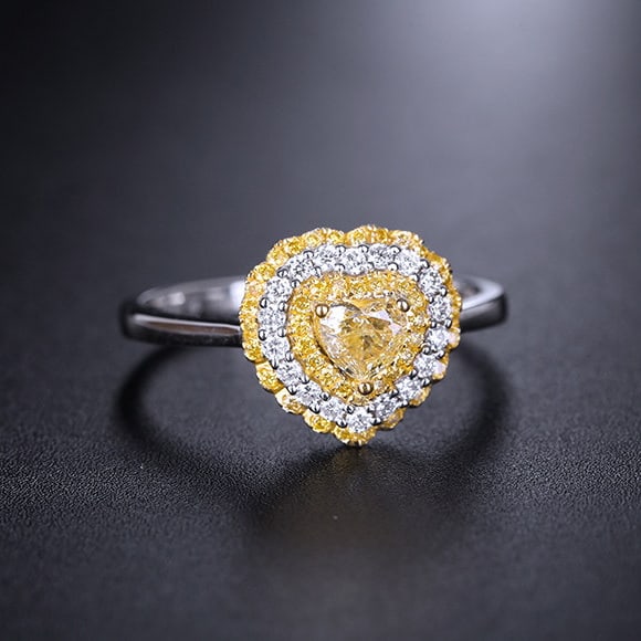 14k Gold 0.61 Ctw Natural Yellow Diamond & Diamond Ring - 2