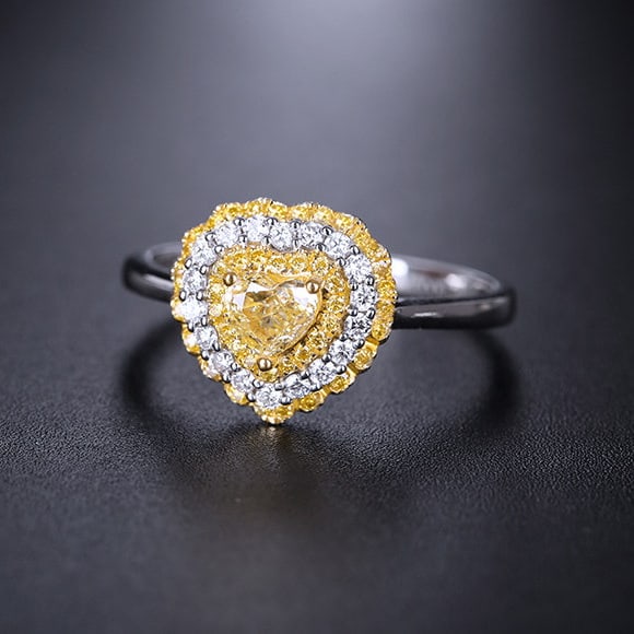 14k Gold 0.61 Ctw Natural Yellow Diamond & Diamond Ring - 3