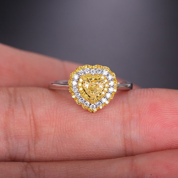 14k Gold 0.61 Ctw Natural Yellow Diamond & Diamond Ring - 5