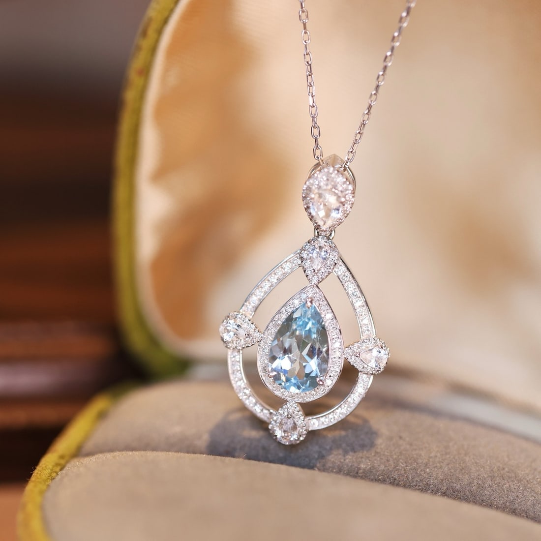 14k Gold 1.59 Ctw Natural Aquamarine & Diamond Pendant( Without Chain ) - 2