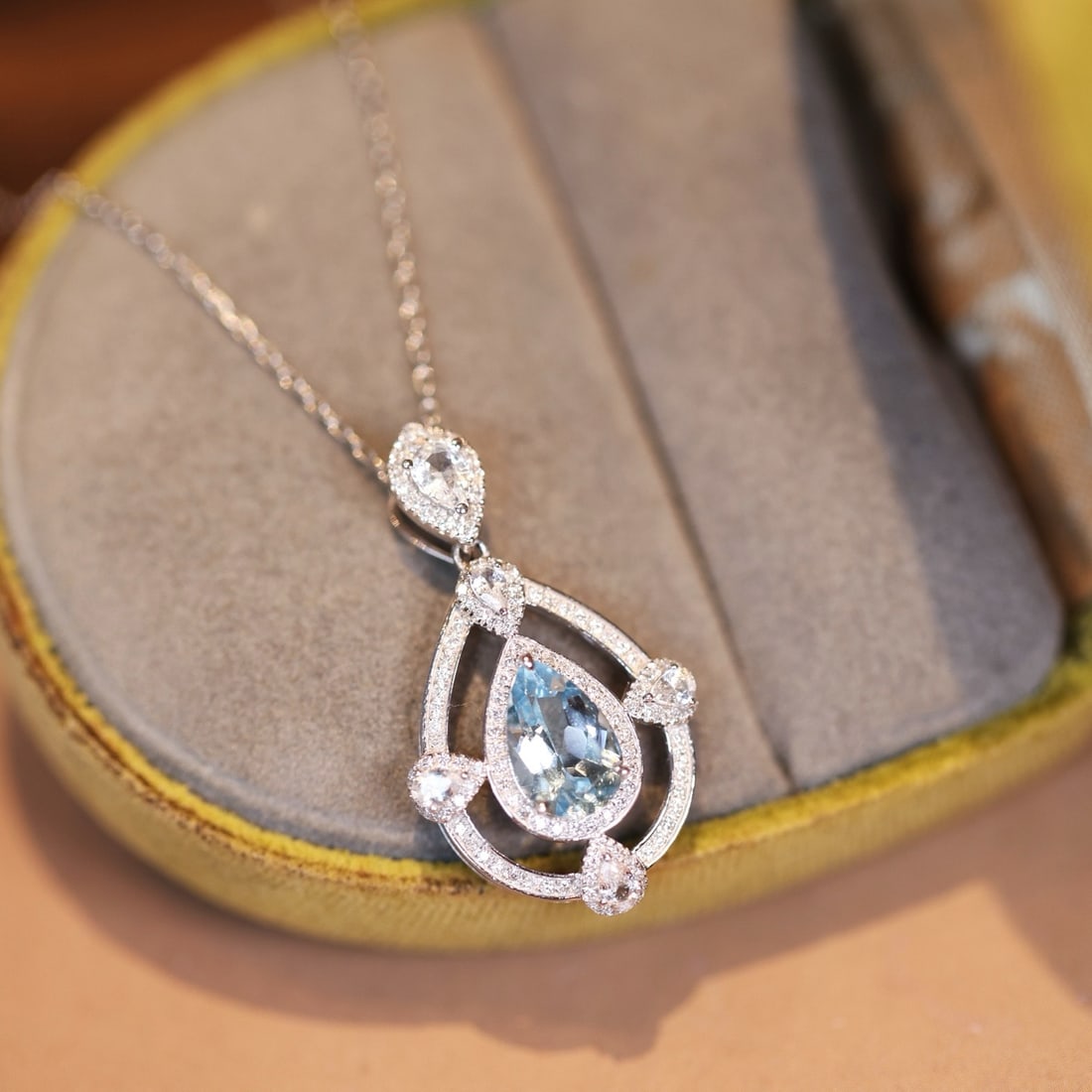 14k Gold 1.59 Ctw Natural Aquamarine & Diamond Pendant( Without Chain ) - 3