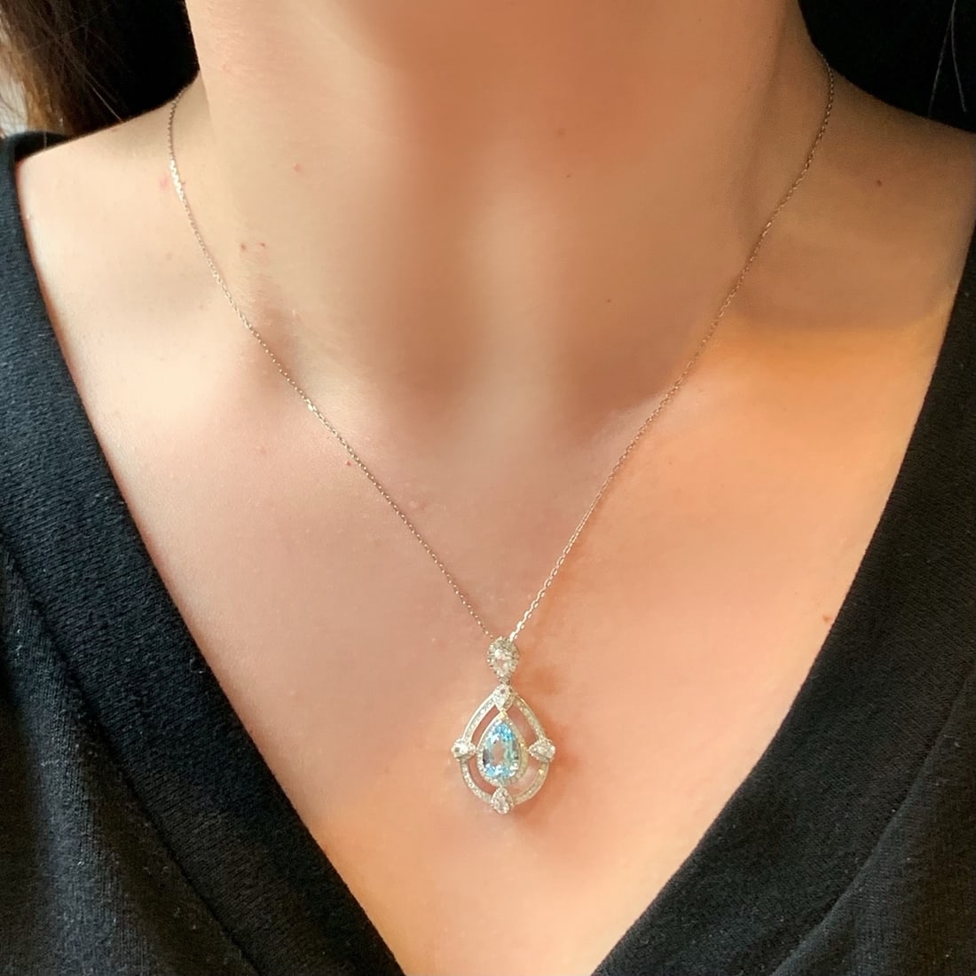 14k Gold 1.59 Ctw Natural Aquamarine & Diamond Pendant( Without Chain ) - 5