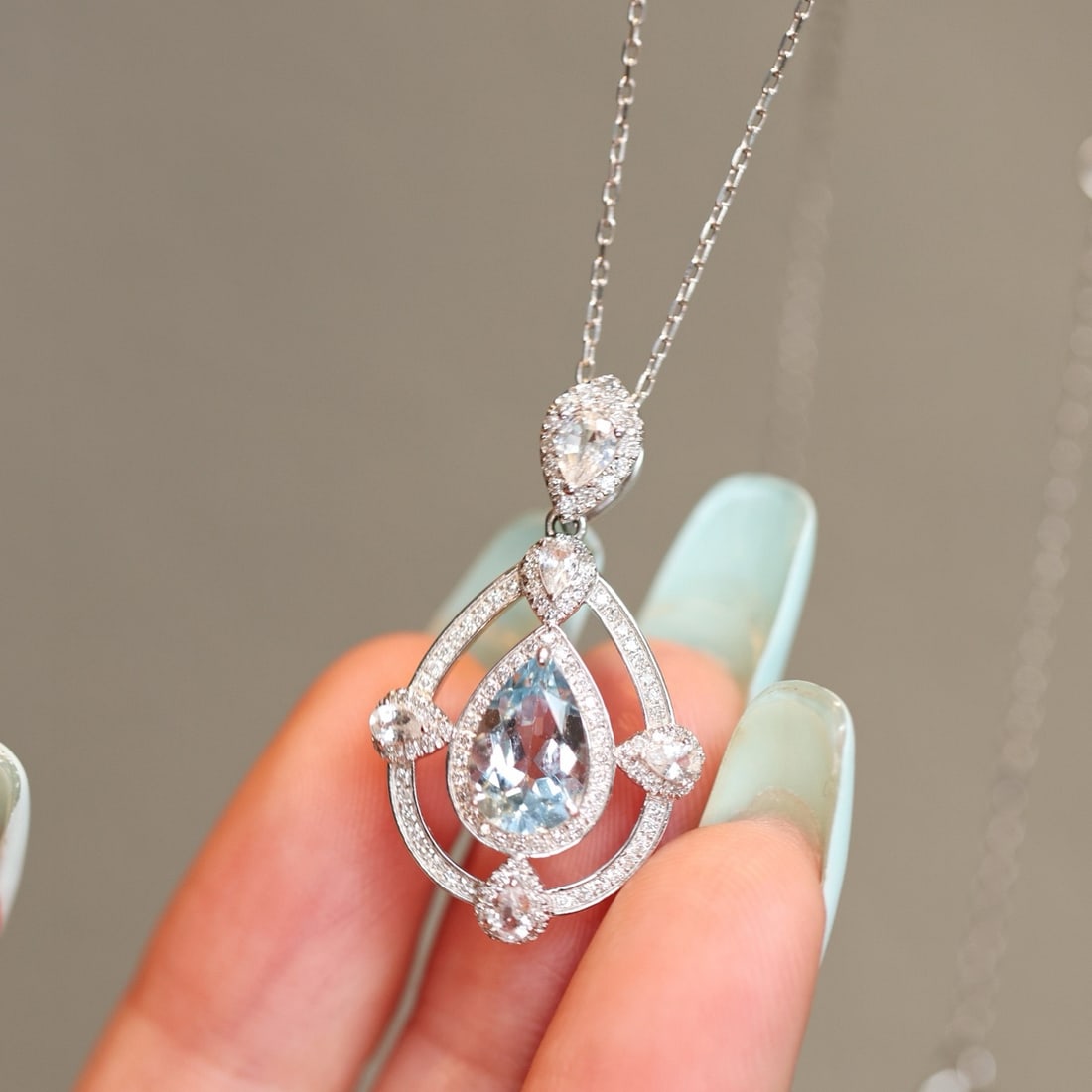 14k Gold 1.59 Ctw Natural Aquamarine & Diamond Pendant( Without Chain ) - 6