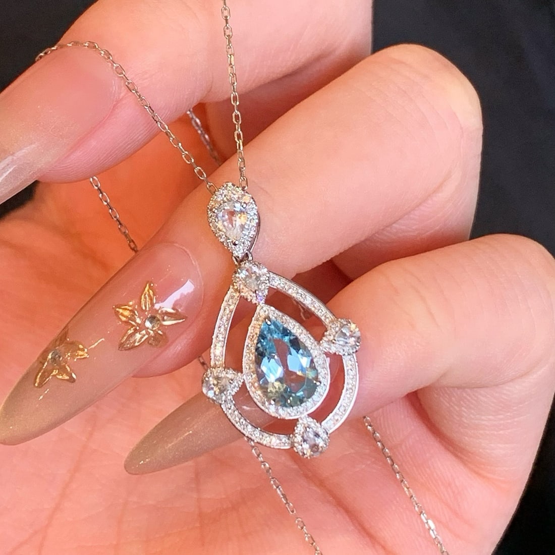 14k Gold 1.59 Ctw Natural Aquamarine & Diamond Pendant( Without Chain ) - 7