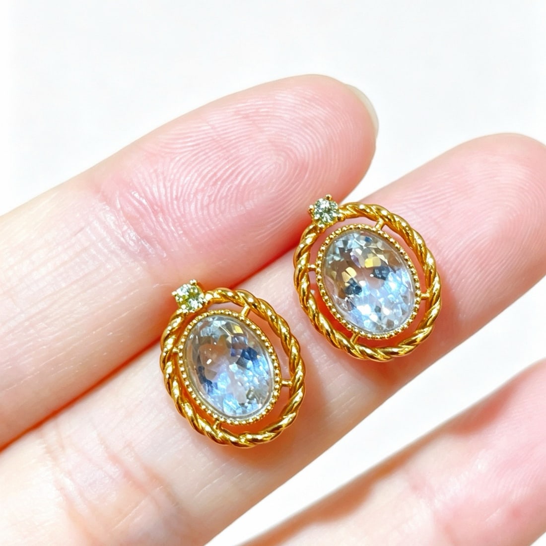 14k Gold 2.69 Ctw Natural Aquamarine & Sapphire Earrings - 2