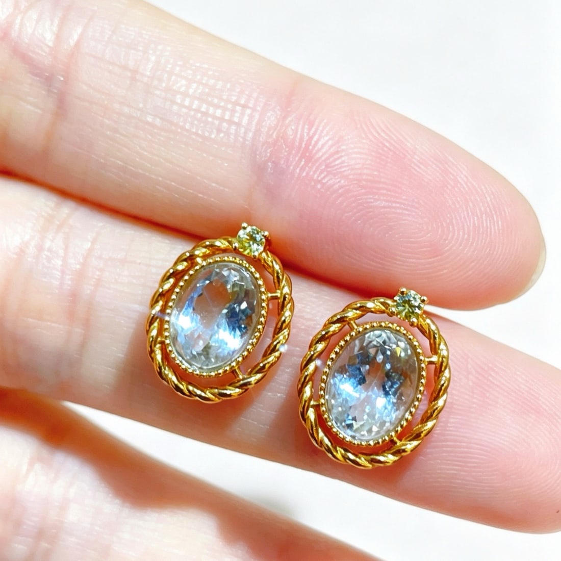 14k Gold 2.69 Ctw Natural Aquamarine & Sapphire Earrings - 3
