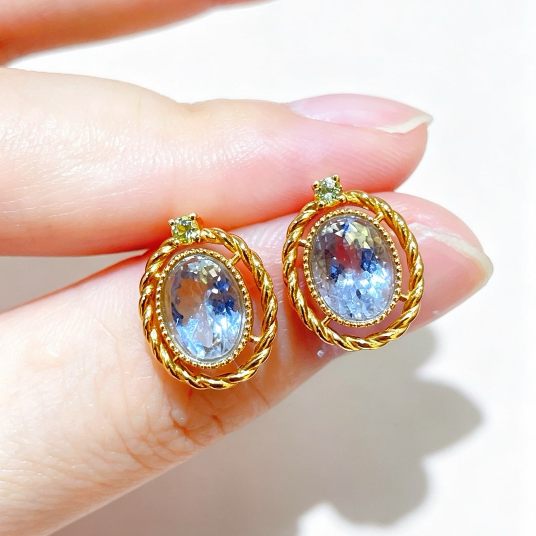 14k Gold 2.69 Ctw Natural Aquamarine & Sapphire Earrings - 4