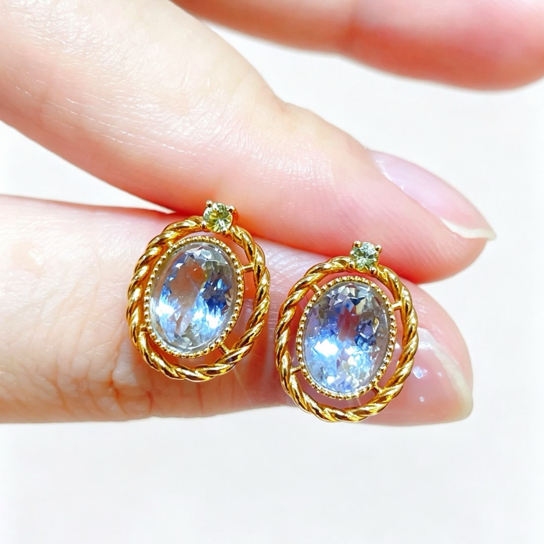 14k Gold 2.69 Ctw Natural Aquamarine & Sapphire Earrings - 5