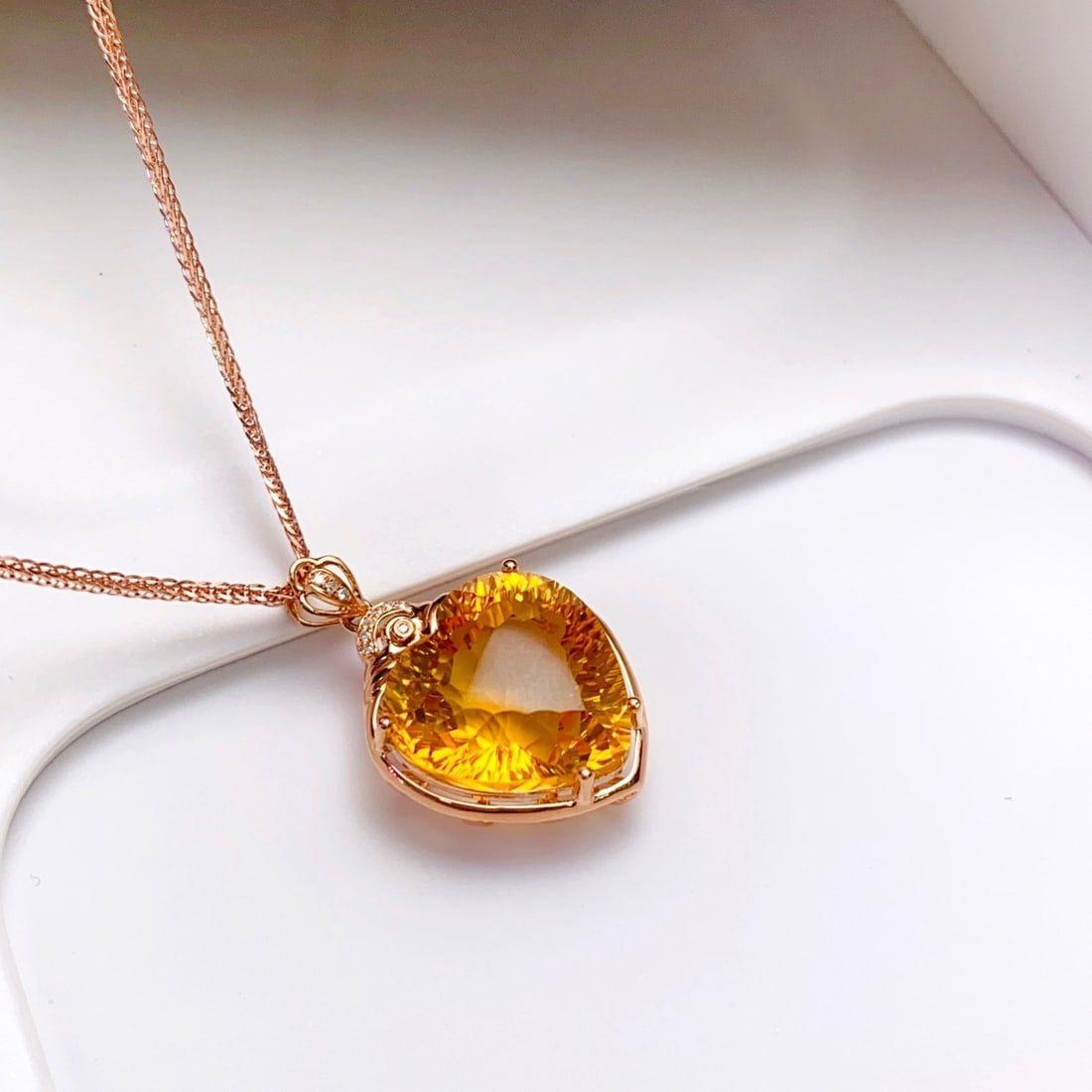 14k Gold 11.00 Ct Natural Citrine & Diamond Pendant( Without Chain ) - 2