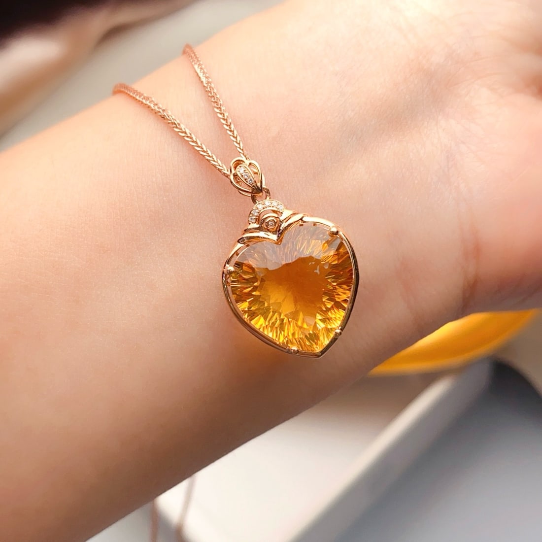 14k Gold 11.00 Ct Natural Citrine & Diamond Pendant( Without Chain ) - 3