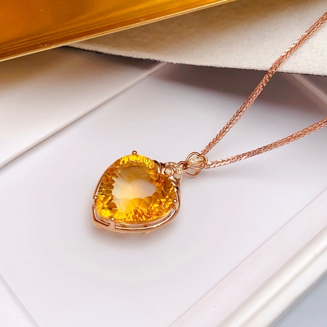 14k Gold 11.00 Ct Natural Citrine & Diamond Pendant( Without Chain ) - 4