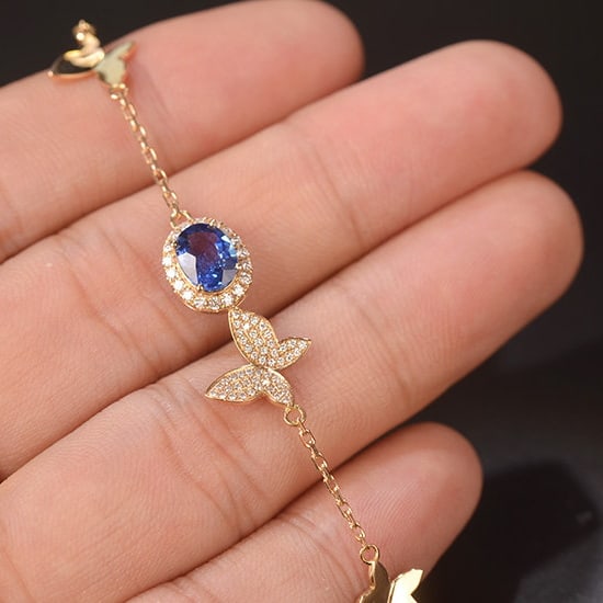 14k Gold 1.29 Ctw Natural Sapphire & Diamond Bracelet - 6
