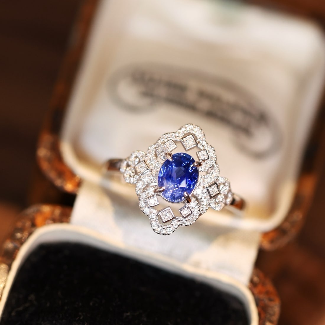 14k Gold 1.37 Ctw Natural Sapphire & Diamond Ring: Ref:231190408 // gold content:14k gold // ring size:7. 25us // // main gemstone:sapphire // shape:oval // carat weight:1. 10ct // color:blue // treatment:natural // // adjacent gemstone 2 : diamond