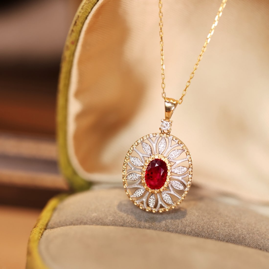 14k Gold 0.65 Ctw Natural Ruby & Diamond Pendant( Without Chain ) - 2